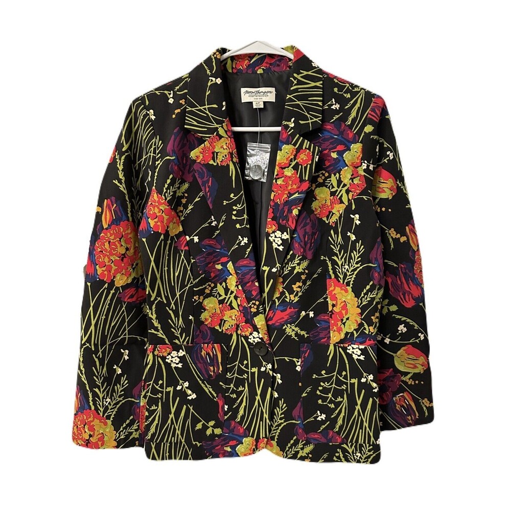 NEW Norm Thompson Womens Size Small Botanical Black & Multicolor Floral Blazer